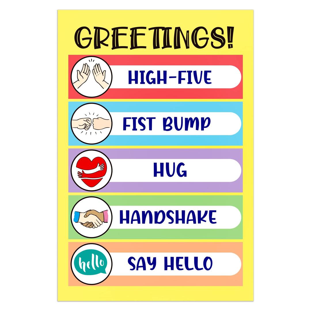 WhatSign Class Greetings Poster 12"x 18" Classroom Decorations,Classroom Rules Poster,Classroom Posters,Educational Poster for Preschool Kindergarten,Back To School Teacher Classroom Supplies