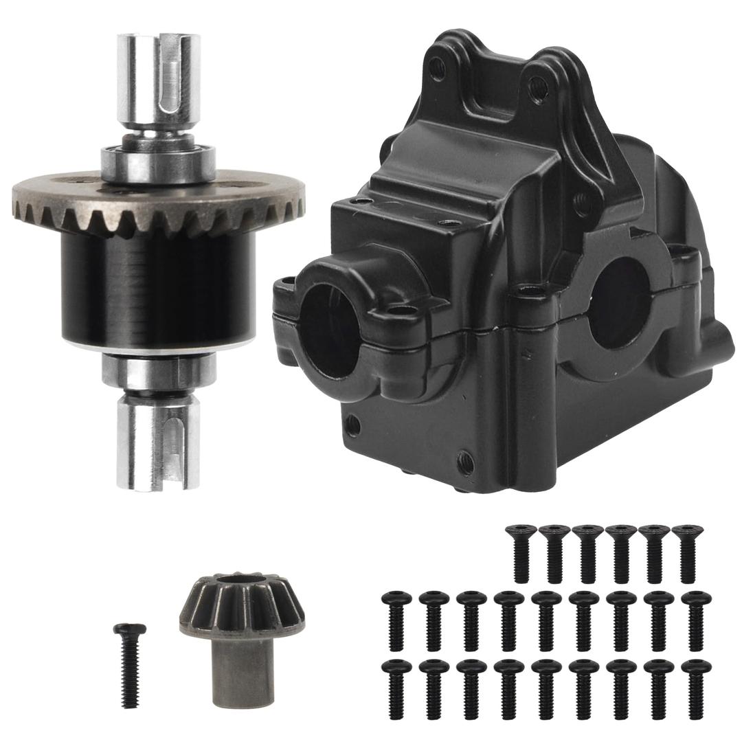 ShareGoo Metal Differential Gearbox Housing Cover & Differential Gear Set Compatible with WLtoys 144010 144001 144002 124016 124017 124018 124019 RC Car (Black)