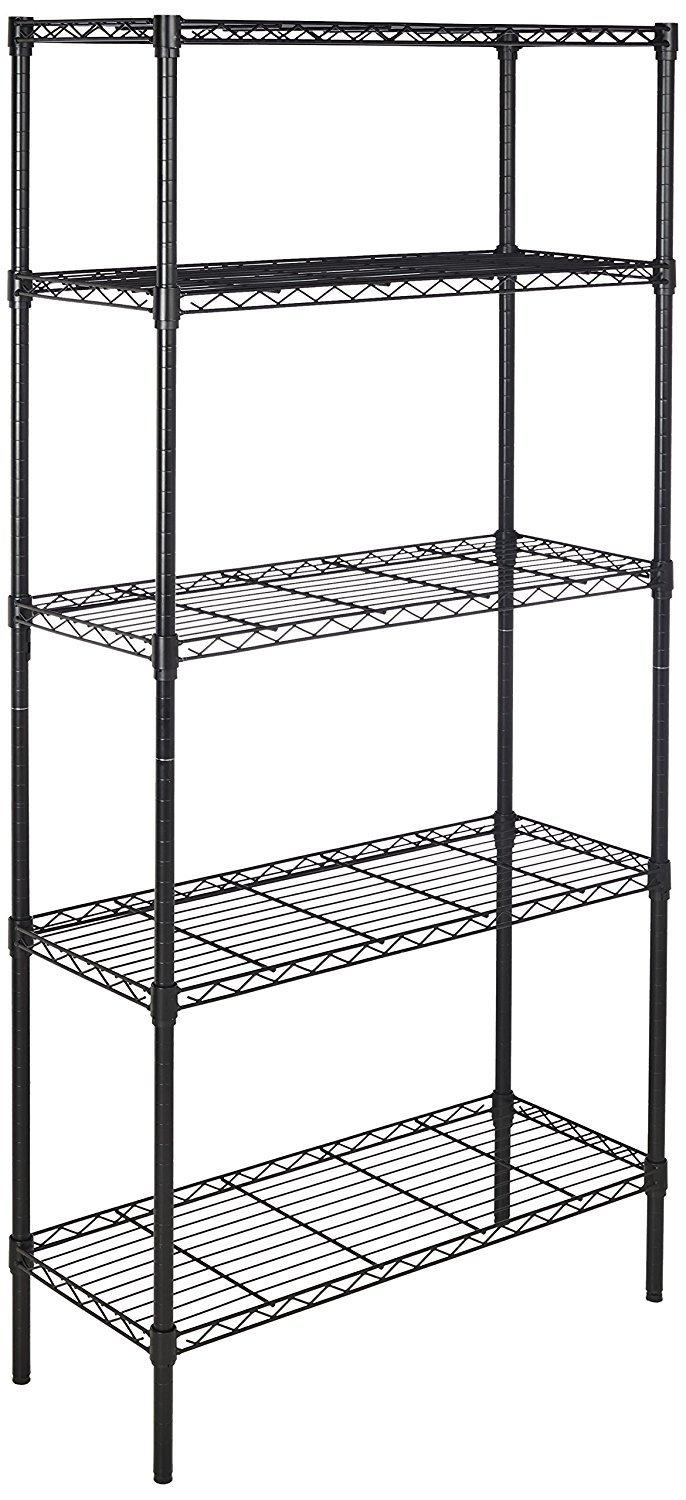 Amazon Basics 5-Shelf Adjustable Heavy Duty Steel Wire Rack Storage Shelving Organizer for Kitchen, Garage, 36" L x 14" W x 72" H, Black