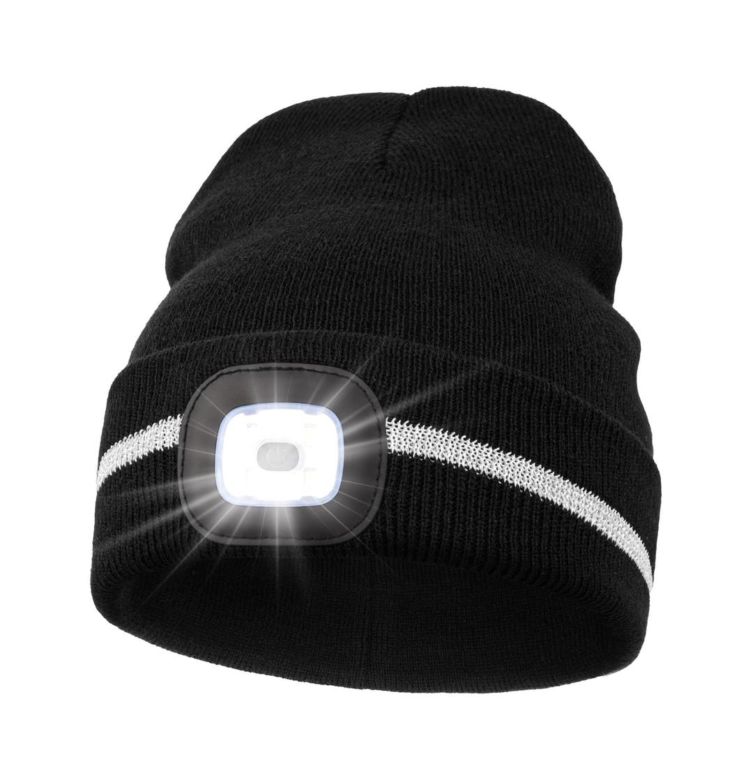 MELASA Reflective Stripe LED Beanie Safety High Visibility Winter Hat with Light for Outdoor Work Sports Gifts for Men Dad