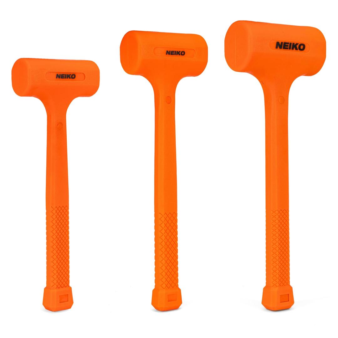 NEIKO 02888A Dead Blow Hammer Set, 3pc Neon Orange Deadblow Mallet, 1lb, 2lb, 3lb Hammers, Spark and Rebound Resistant, Unibody Molded, Checkered Grip