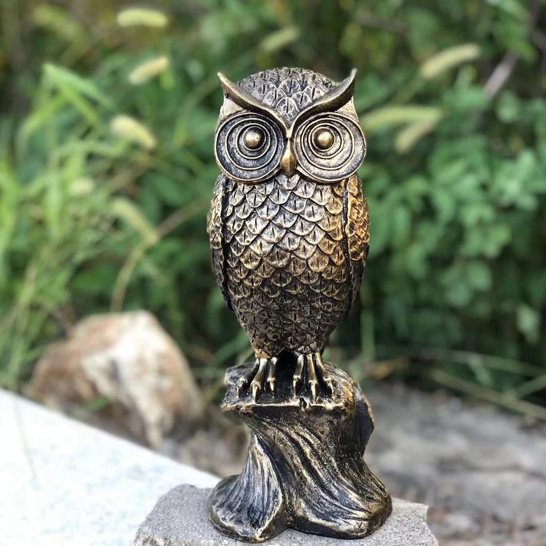 Resin Owl Statue Table Decor Bronze Owl Sculpture for Home Office Decoration Living Room Tabletop Mantel - 11 Inch Collectible Animal Figurine