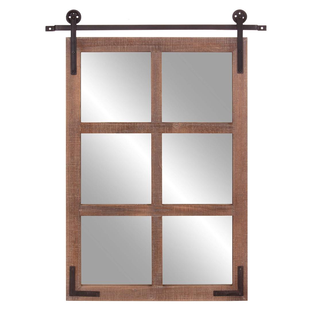 Patton Wall Décor 1807-3733 30X36 Sliding Barn Door Wood Window Mounted Mirrors, Brown