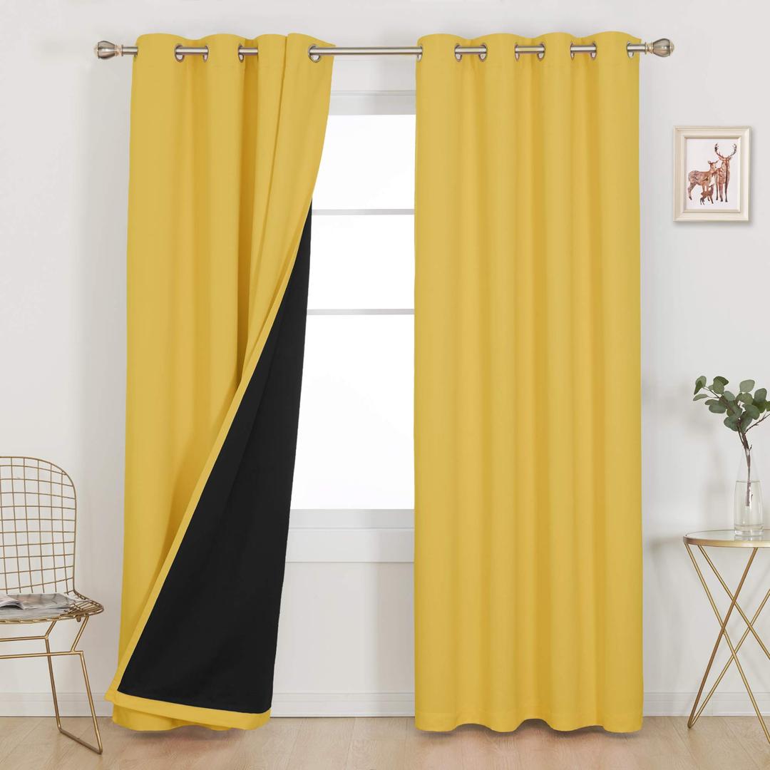 Deconovo Summer Blackout Curtains 84 inches Long with Total Black Liner, Thermal Insulated, Curtains and Drapes for Sliding Glass Door/Room Divider/Office (2 Panels, 52W x 84L Inch, Yellow)