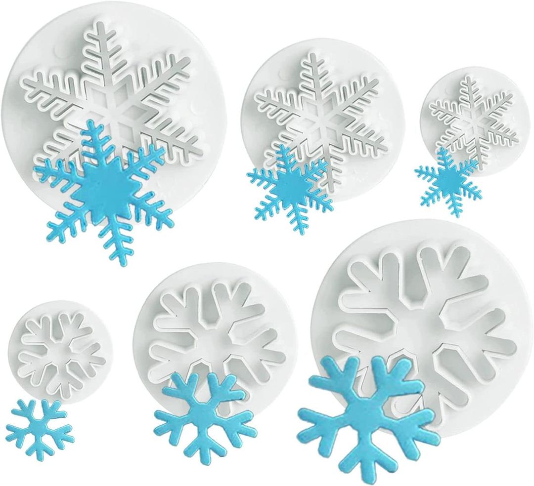 Bake House Combo 6PCS Snowflake Cookie Cutters Decorating Fondant Embossing Tool Christmas Cookie Cutters Snowflake Plunger Cake Cutter