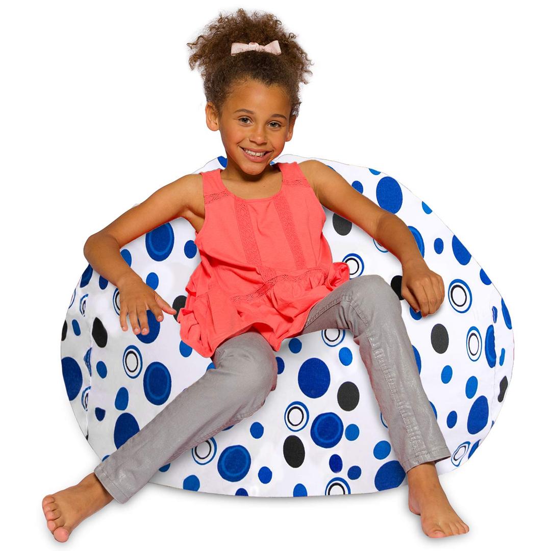 Posh Creations Bean Bag Chair for Kids, Teens, and Adults Includes Removable and Machine Washable Cover, Canvas Bubbles Blue and White, 38in - Large