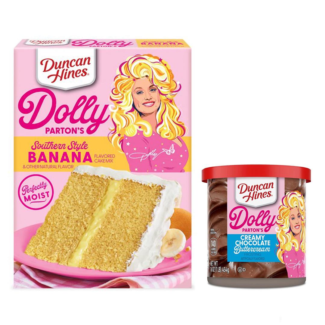 Duncan Hine's Dolly Parton's Favorite Southern-Style Banana Cake Mix Set! Banana Flavored Cake Mix With Chocolate Frosting! Make Your Own Deliciously Moist Banana Cake Mix! Choose Your Flavor!