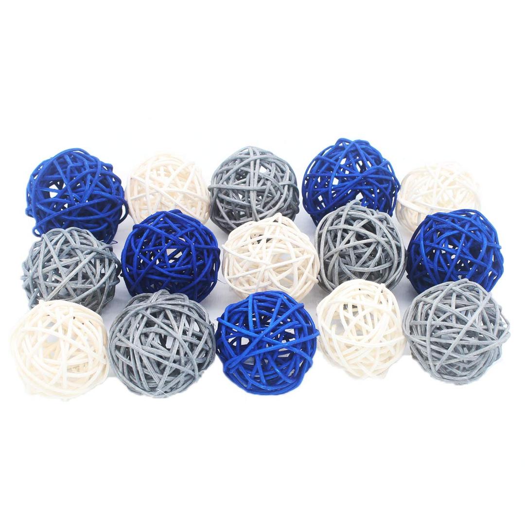 ALLHEARTDESIRES 15PCS Mixed Navy Blue Gray White Decorative Orbs for Vase Bowl Filler Wicker Rattan Ball Party Christmas Wedding Shower Table Decoration