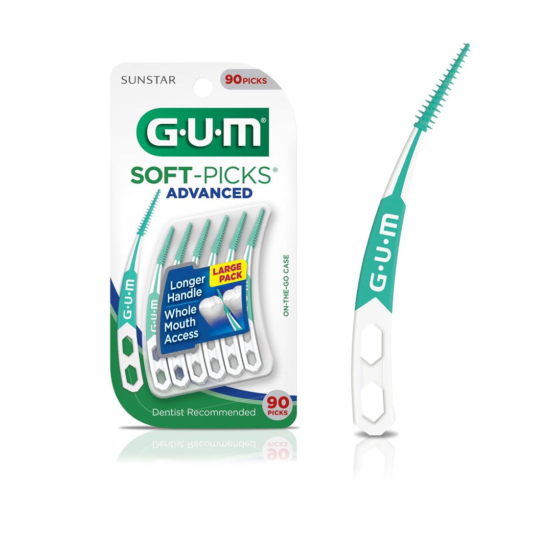 GUM Soft-Picks Advanced, Easy to Use Dental Picks for Teeth Cleaning and Gum Health, Disposable Interdental Brushes with Convenient Carry Case, Dentist Recommended Dental Picks, 90ct