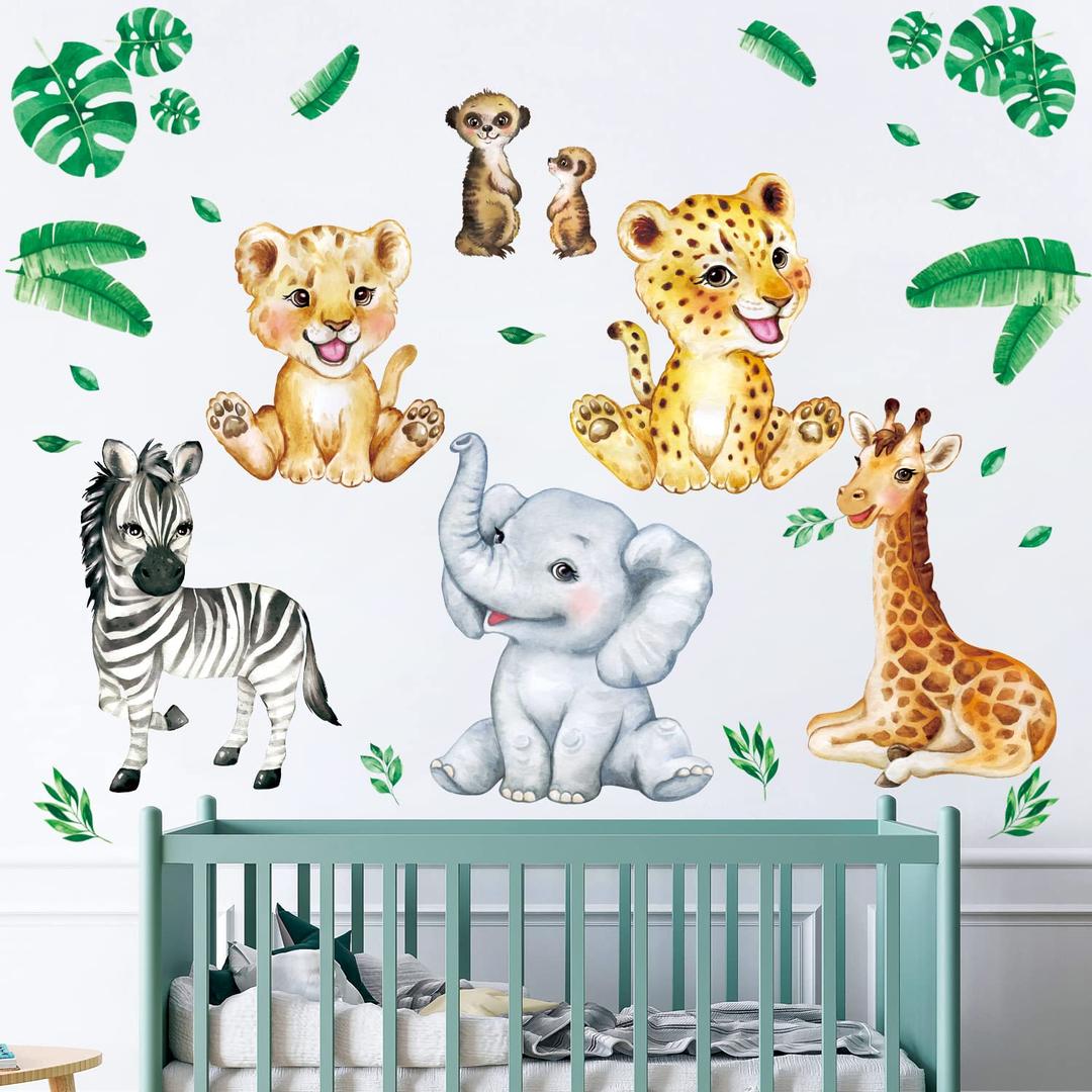 DECOWALL DS9-8067 Baby Jungle Animals Wall Stickers Decals Kids Nursery décor Baby Safari Boys Room Art Wallpaper Girl Decorations Elephant Lion Playroom Giraffe Bedroom