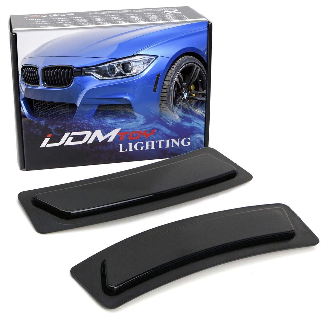 iJDMTOY Glossy Black Smoked Lens Front Bumper Side Markers Compatible With 2016-2018 BMW F30 F31 LCI 3 Series 320i 340i, F32 4 Series 420i 428i 435i 440i, Replace OEM Amber Reflector Assy