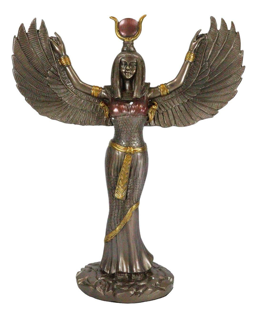 Ebros GiftEgyptian Theme Isis With Open Wings Goddess of Magic and Nature Bronzed Statue Sculpture