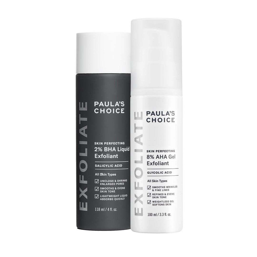 Paula's ChoiceSKIN PERFECTING 8% AHA Gel Exfoliant & 2% BHA Liquid Duo - Facial Exfoliants for Blackheads, Enlarged Pores, Wrinkles, and Fine Lines w/Glycolic and Salicylic Acid