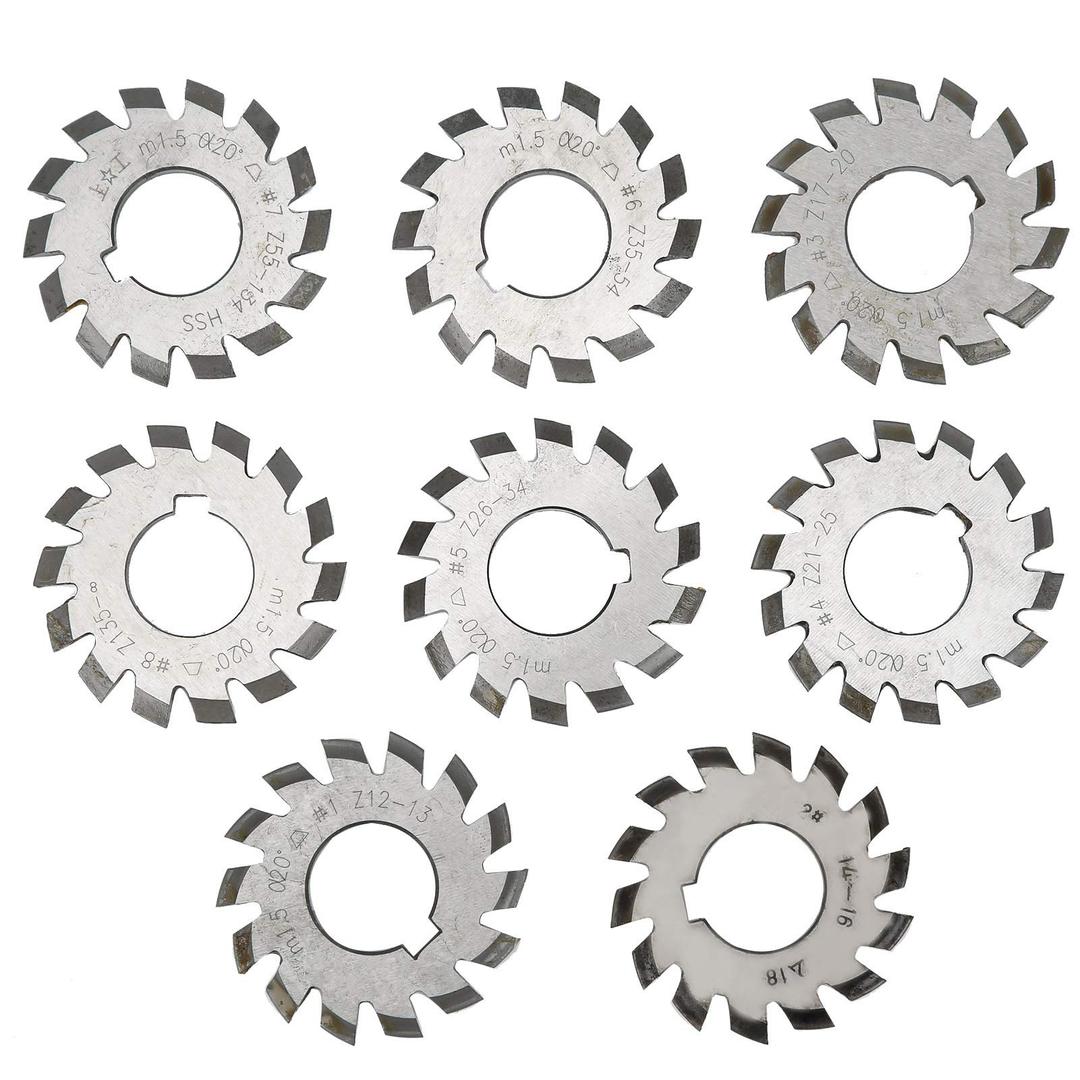 8Pcs Gear Cutters Gear Milling Cutter Set High Speed Steel Cutting Tool M1.5 20° 5mm 6mm