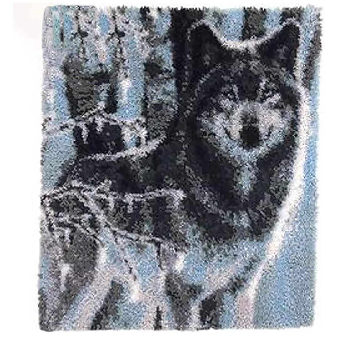 ZFFLYH Large Latch Hook Kits for Adults Rug, 3D Tapestry Yarn Needlework Cushion Making Crafts, Snow Wolf (43X34.5Inch/109X88cm)