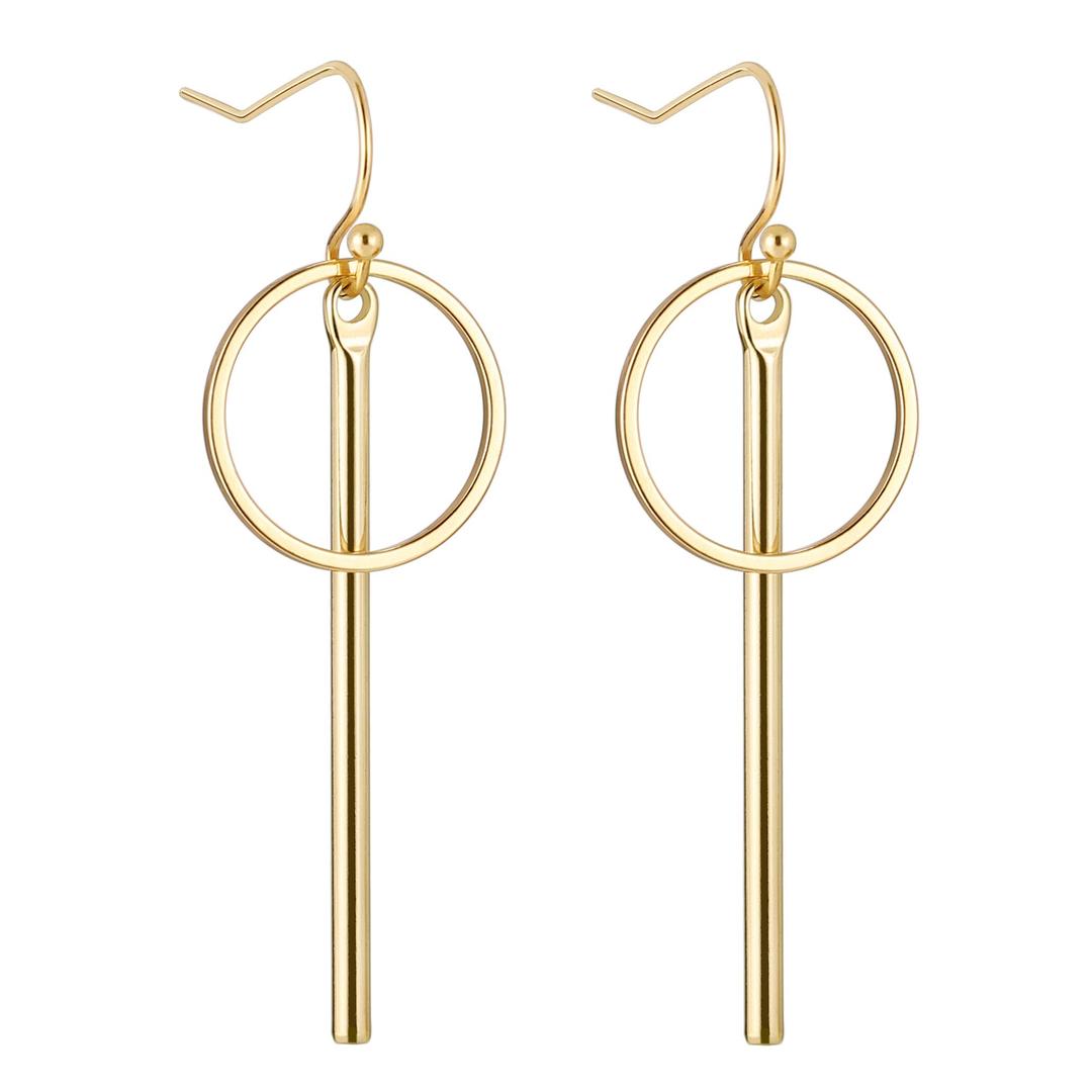 18K Gold Long Vertical Bar Drop Dangle Earring Minimal Long Circle Bar Earrings Geometric jewelry for Women Girls