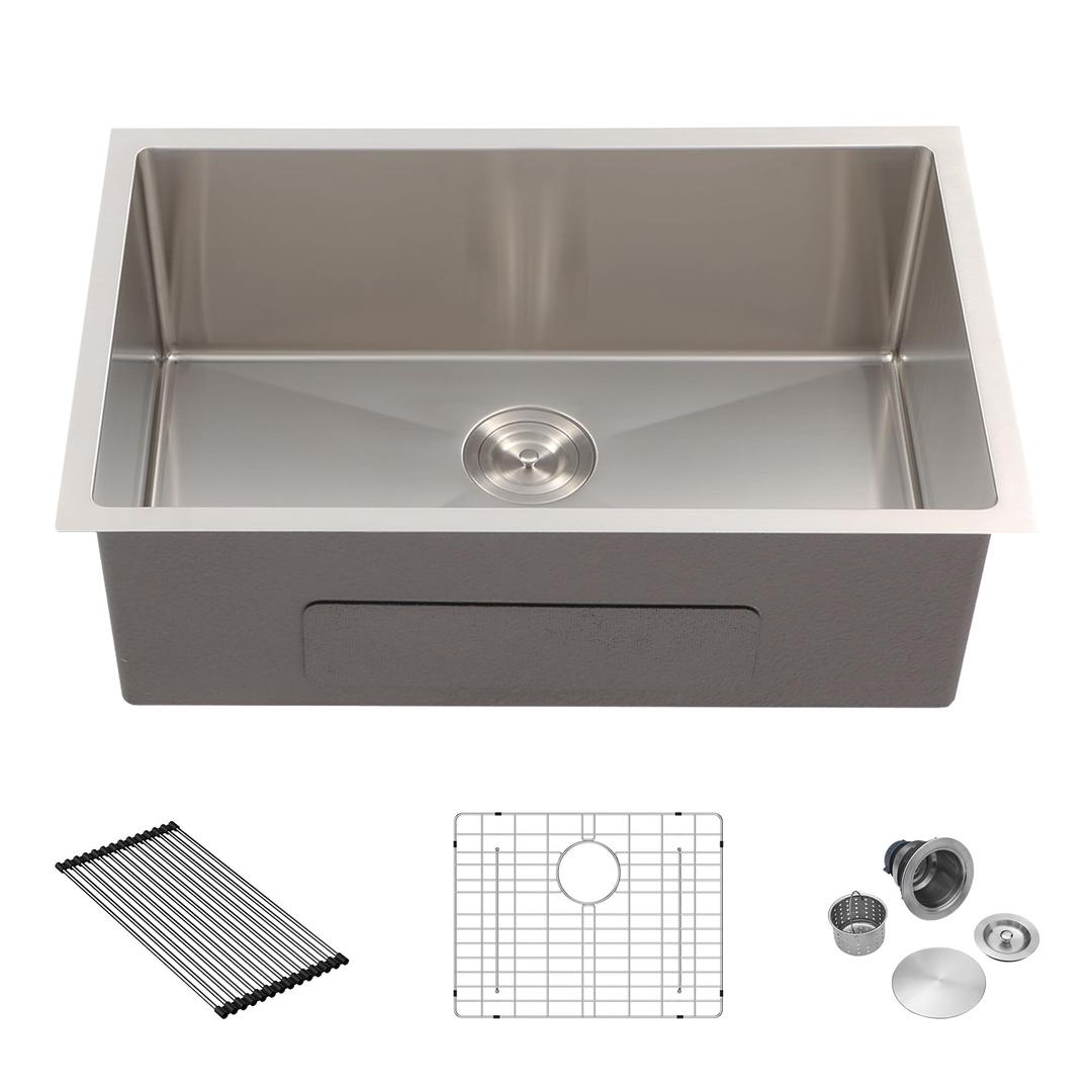 Sarlai28 Kitchen Sink Stainless Steel - 28" x 18" Undermount Sink Single Bowl 16 Gauge Stainless Steel Under Counter Kitchen Sink Basin