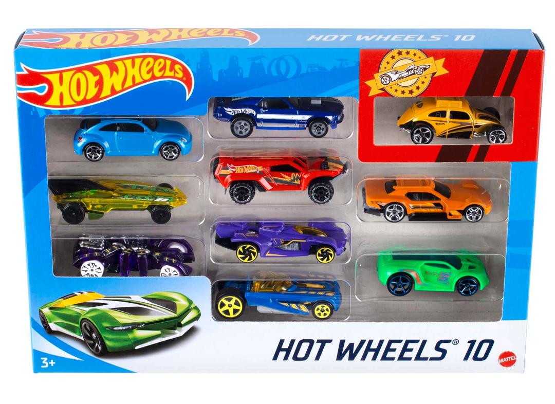 Hot Wheels Toy Cars & Trucks 10-Pack, Set of 10 1:64 Scale Vehicles, Includes Race Cars, Semi, Rescue or Construction Trucks (Styles May Vary)