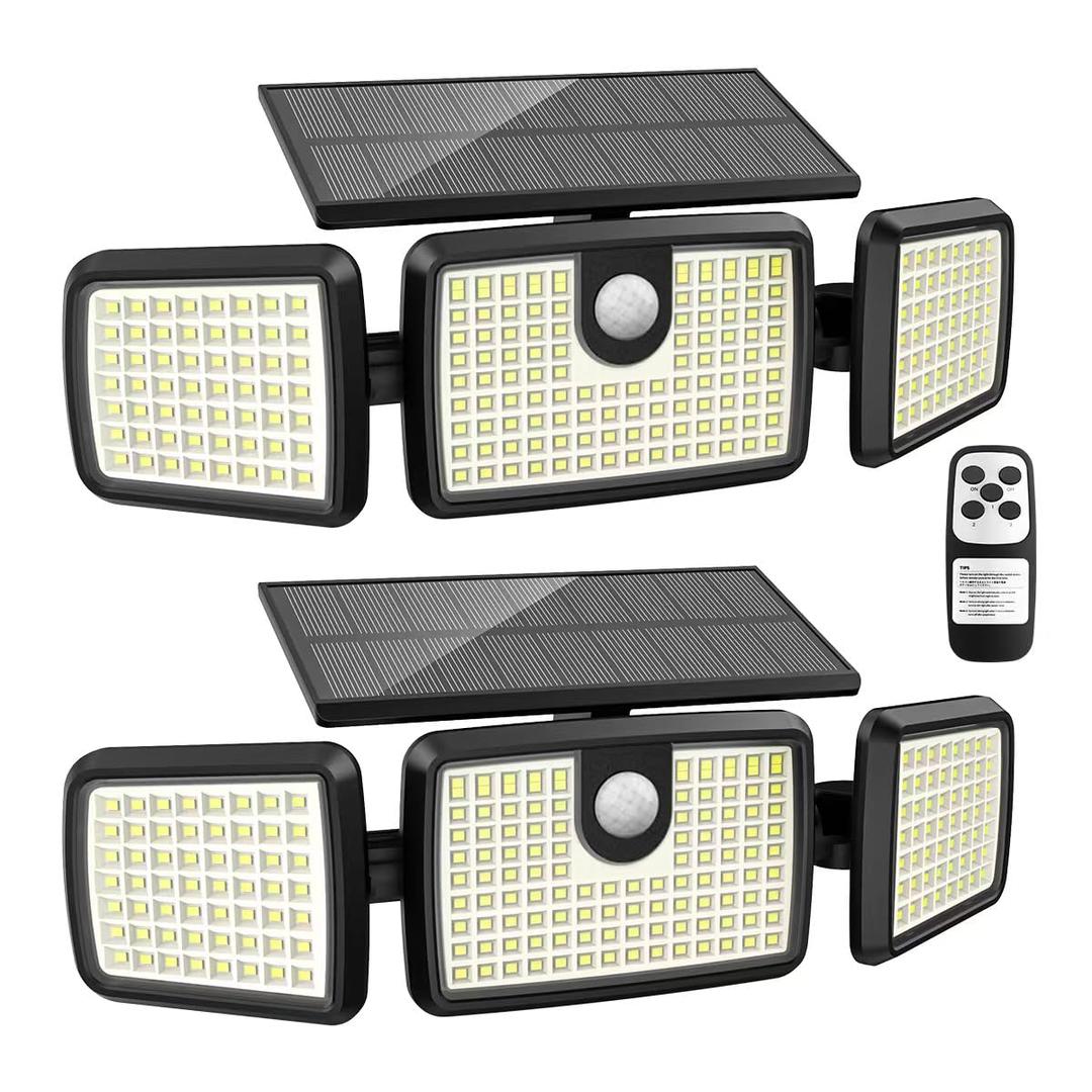 Solar Lights Outdoor, Quick Charge Solar Motion Deck Lights Outdoor for Deck with 2500LM 232 LEDs High Brightness, Larger Built-in Tempered Glass Solar Panel, Sensitive PIR Motion Inductor (2-Pack)