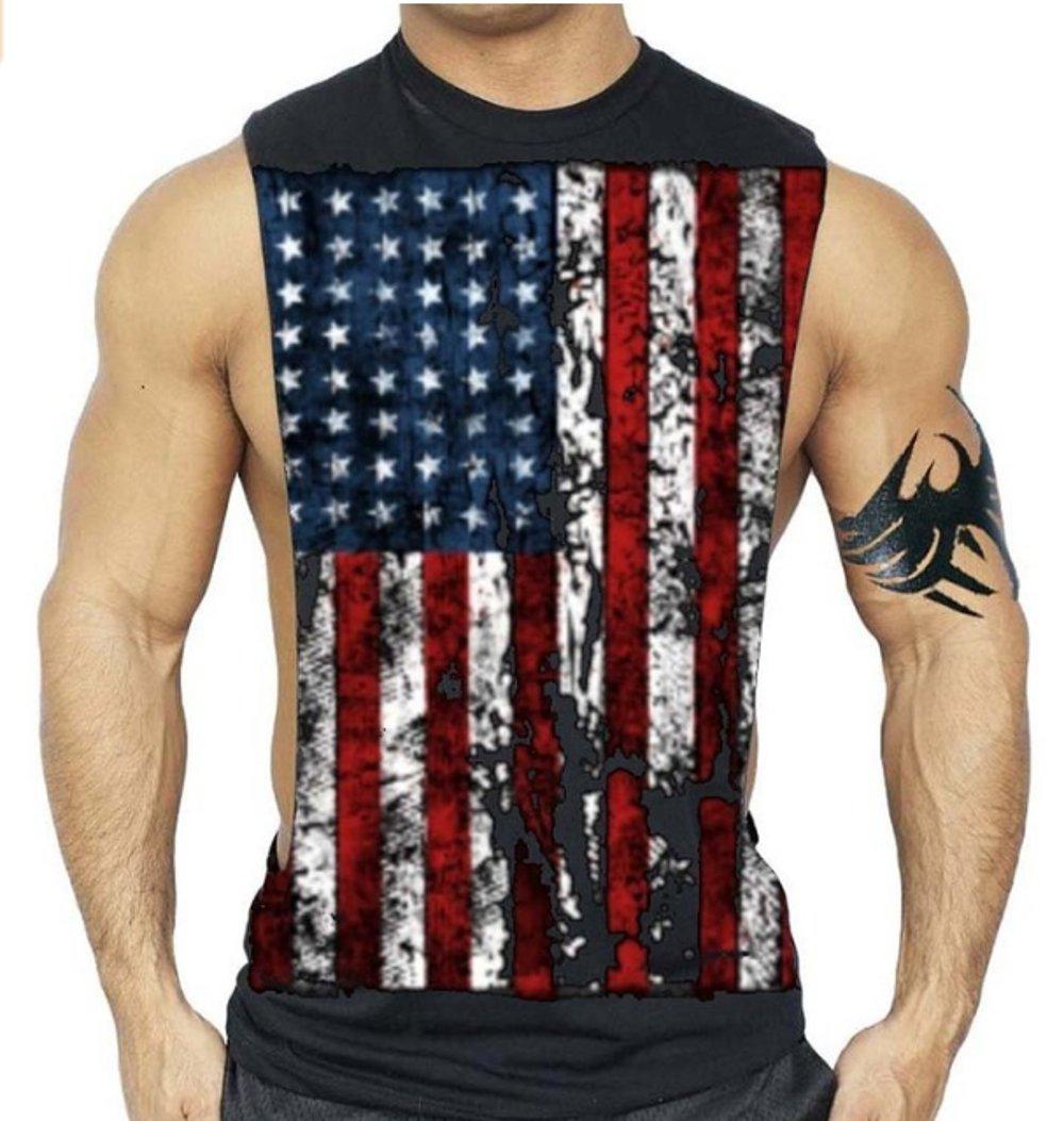 Interstate Apparel Inc American Flag Muscle Workout T-Shirt Bodybuilding Tank Top USA US