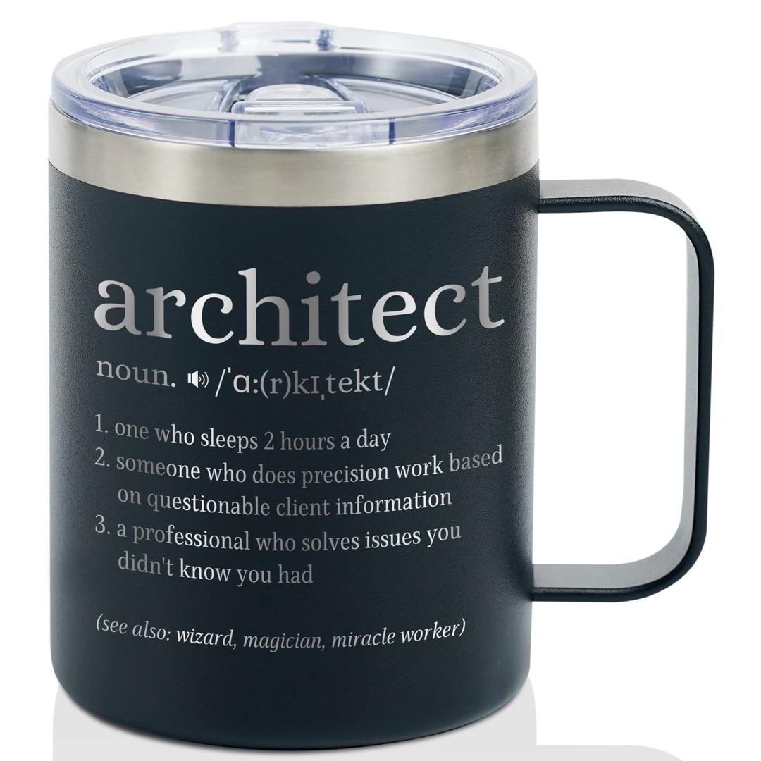 Onebttl Funny Architect Gifts, Architecture Gifts For Christmas, Birthday, 12Oz Stainless Steel Tumbler Travel Mug - Black Definition