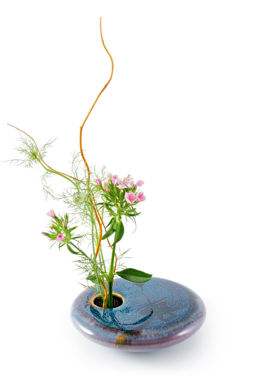 Round Ikebana Flower Vase, Dark Purple Zen