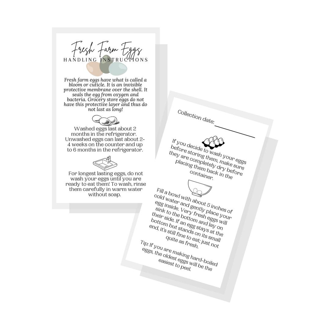 Fresh Farm Eggs Handling Instructions | 50 Pack | 2x3.5" inches Business Card | Egg Handling Instructions for Farm Fresh Eggs | White Card with Colored Egg Design