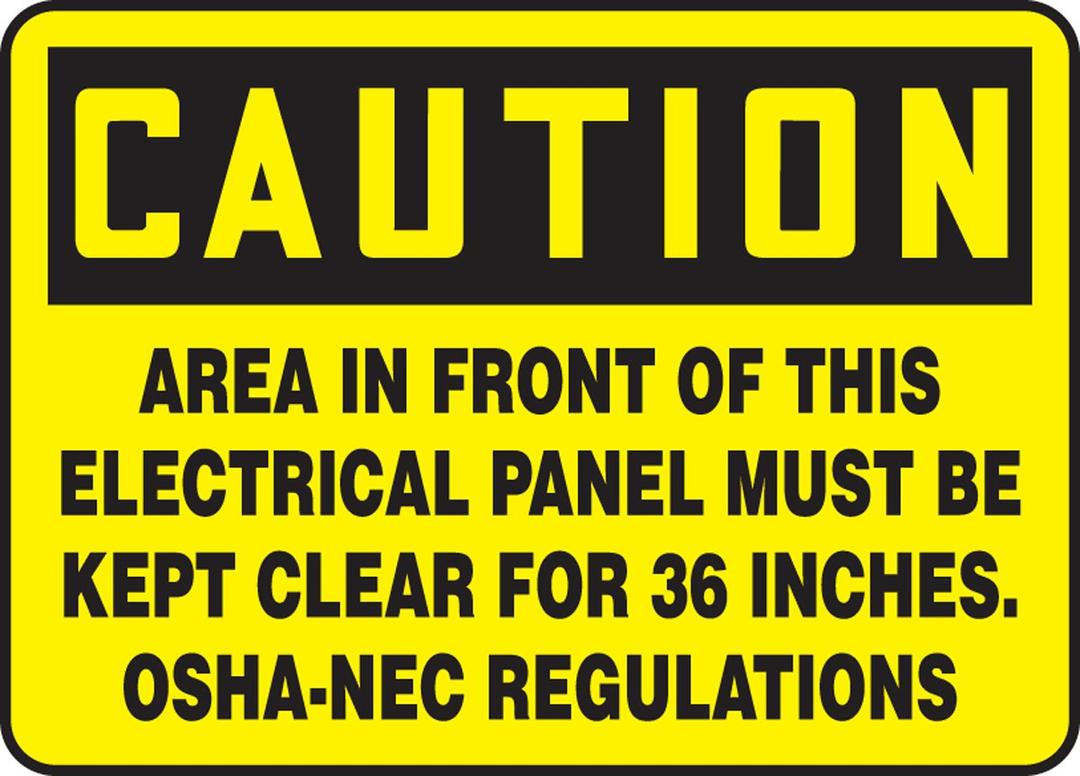 Accuform MELC639VS Adhesive Vinyl Safety Sign, Legend "CAUTION AREA IN FRONT OF THIS ELECTRICAL PANEL MUST BE KEPT CLEAR FOR 36 INCHES. OSHA-NEC REGULATIONS", 7" Length x 10" Width x 0.004" Thickness,