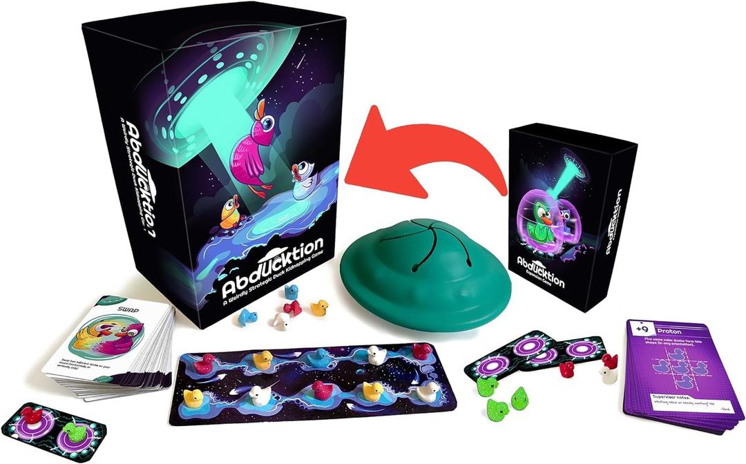 Bundle Base + IntergalacDuck Research Expansion Combo Pack, 25-30 Minutes, Ages 12+, A weirdly Strategic Duck Kidnapping Game, a UFO, and Mind-Bending, Shape-Finding Logic!