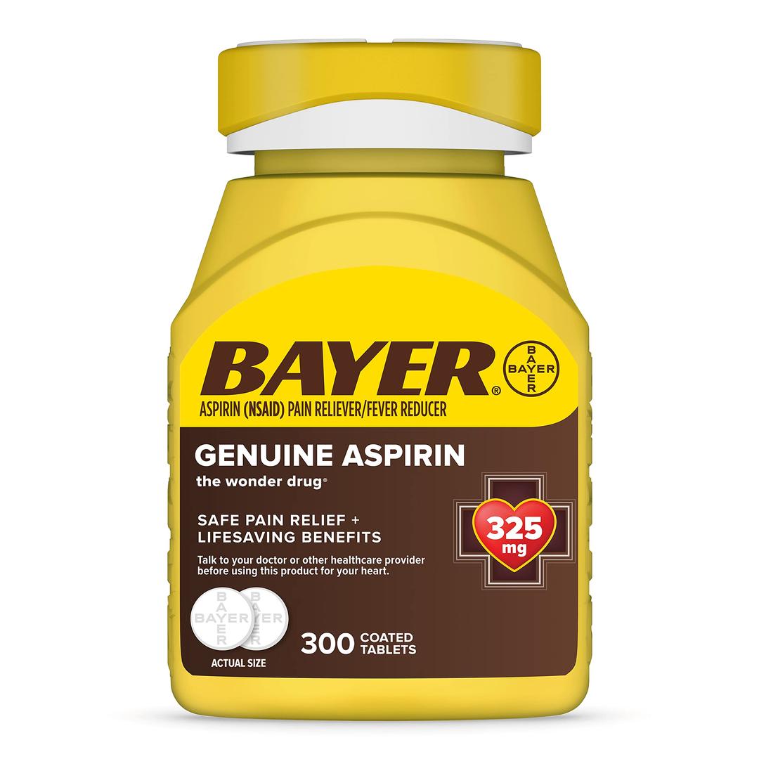 BayerGenuine Aspirin 325 mg, Pain Reliever and Fever Reducer, Powerful Pain Relief of Headache, Muscle Pain, Minor Arthritis Pain, Back Ache, Toothache, and Menstrual Pain, 300 Coated Tablets