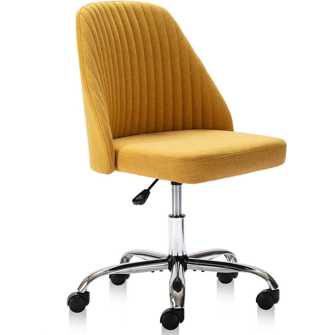 MCQ Office Desk Chair, Modern Cute Rolling Vanity Swivel Task Chairs with Wheels, Comfortable Back Seat Armless for Home, Bedrooms, Office, Study, Student, Adults, Make-up, Dressing Room, Yellow