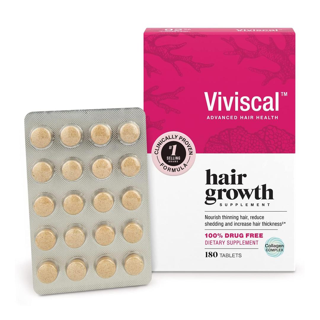 ViviscalHair Growth Supplements for Women, Clinically Proven Hair Growth Product with Proprietary Collagen Complex, Results of Thicker, Fuller Hair Nourish Hair Loss, 180 Tablets - 3 Month Supply