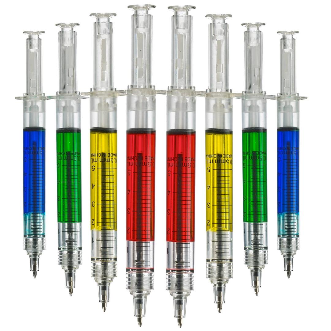 Bedwina Syringe Pens - (Bulk Pack of 24) Retractable Fun Multi Color Novelty Pen for Nurses, Nursing Student School Supplies, Birthdays, Stocking Stuffers and Toy Party Favor Gifts