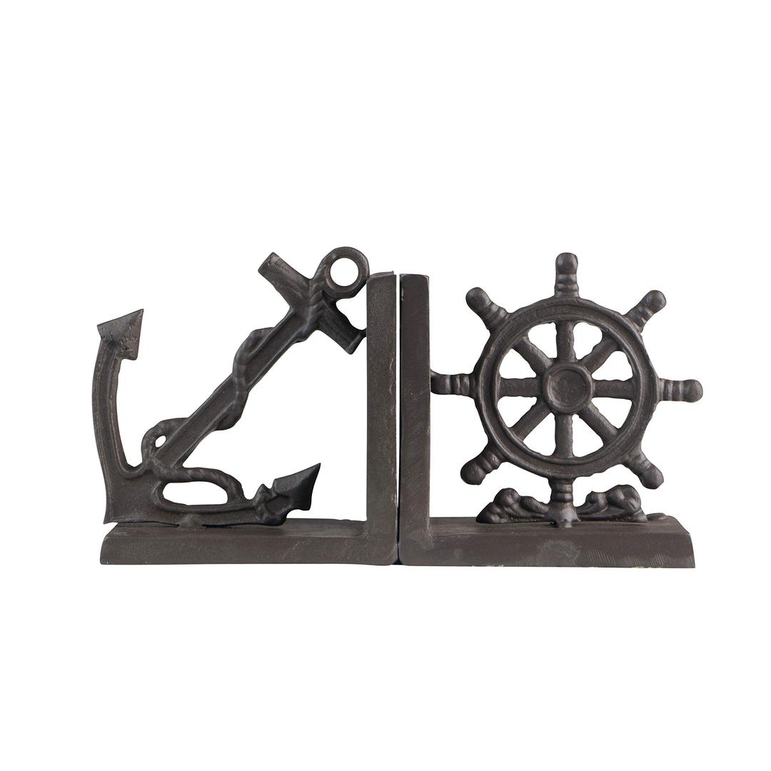 Danya B. ZI08303 Nautical/Coastal Home Decor - 2-Piece Metal Bookend Set with Anchor and Captain's Wheel