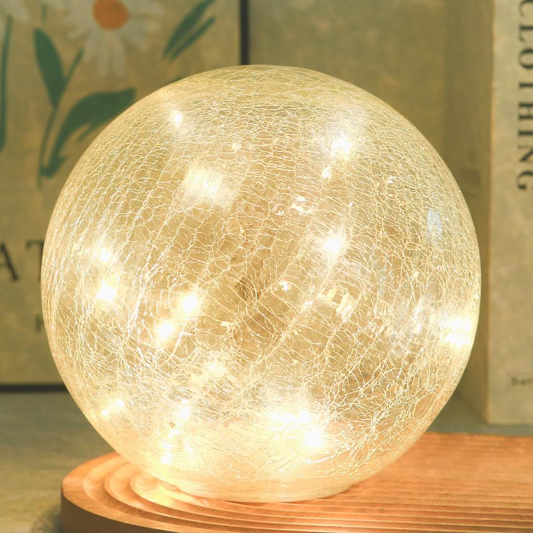 Crackle Globe LED Lamp Battery Operated, Lighted Glass Orb for Festival Christmas Decoration, Gold Mercury Glass Ball Light for Living Room Indoor, Glowing Night Light Ball Lamp, Sphere Table Lamp