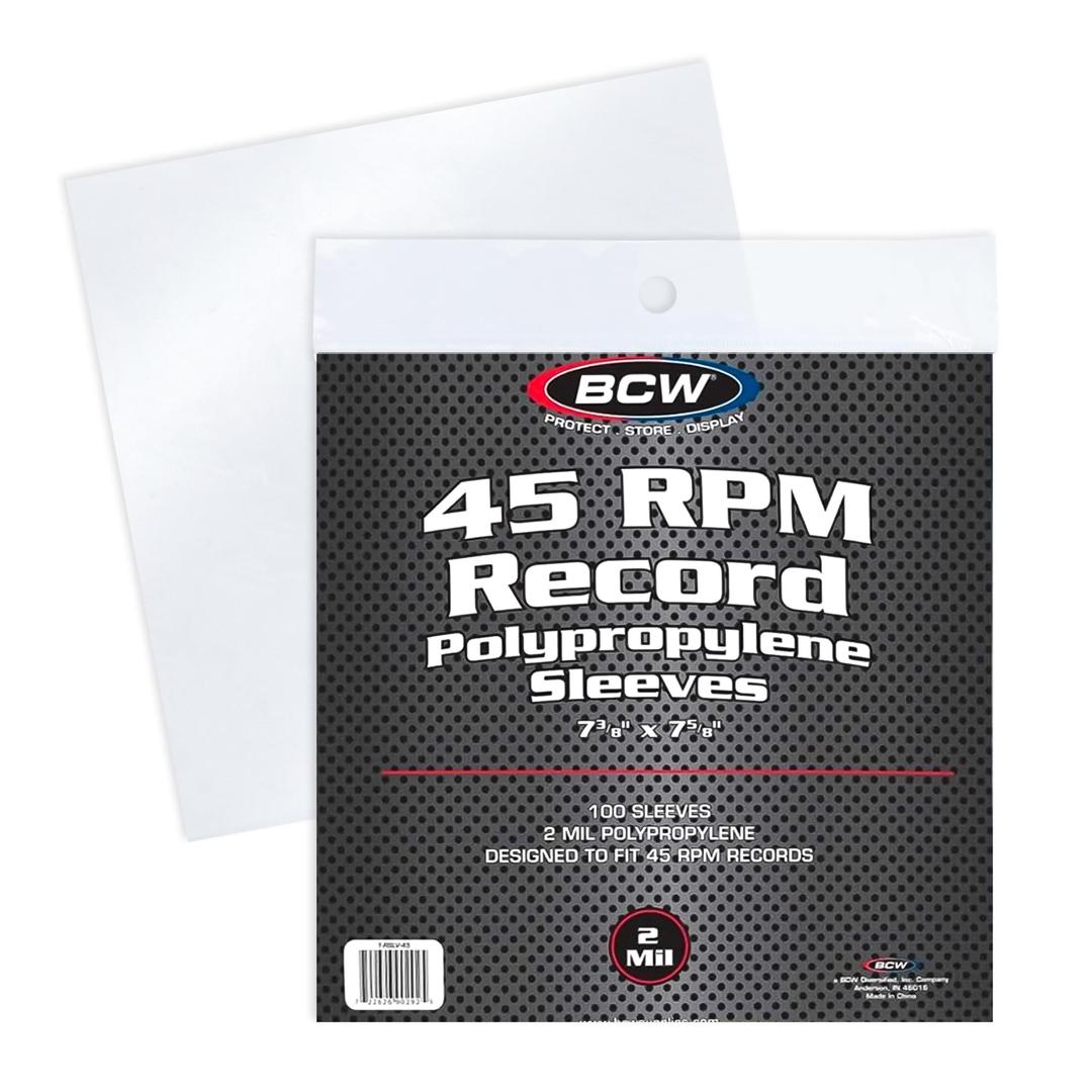 BCW 100 Vinyl 45 RPM 7" Record Poly Outer Record Sleeves | Album Covers | Crystal Clear | Record Covers | 2 Mil Thickness | Vinyl Record Storage | Dust and Scratch Protection | Vinyl Record Sleeves