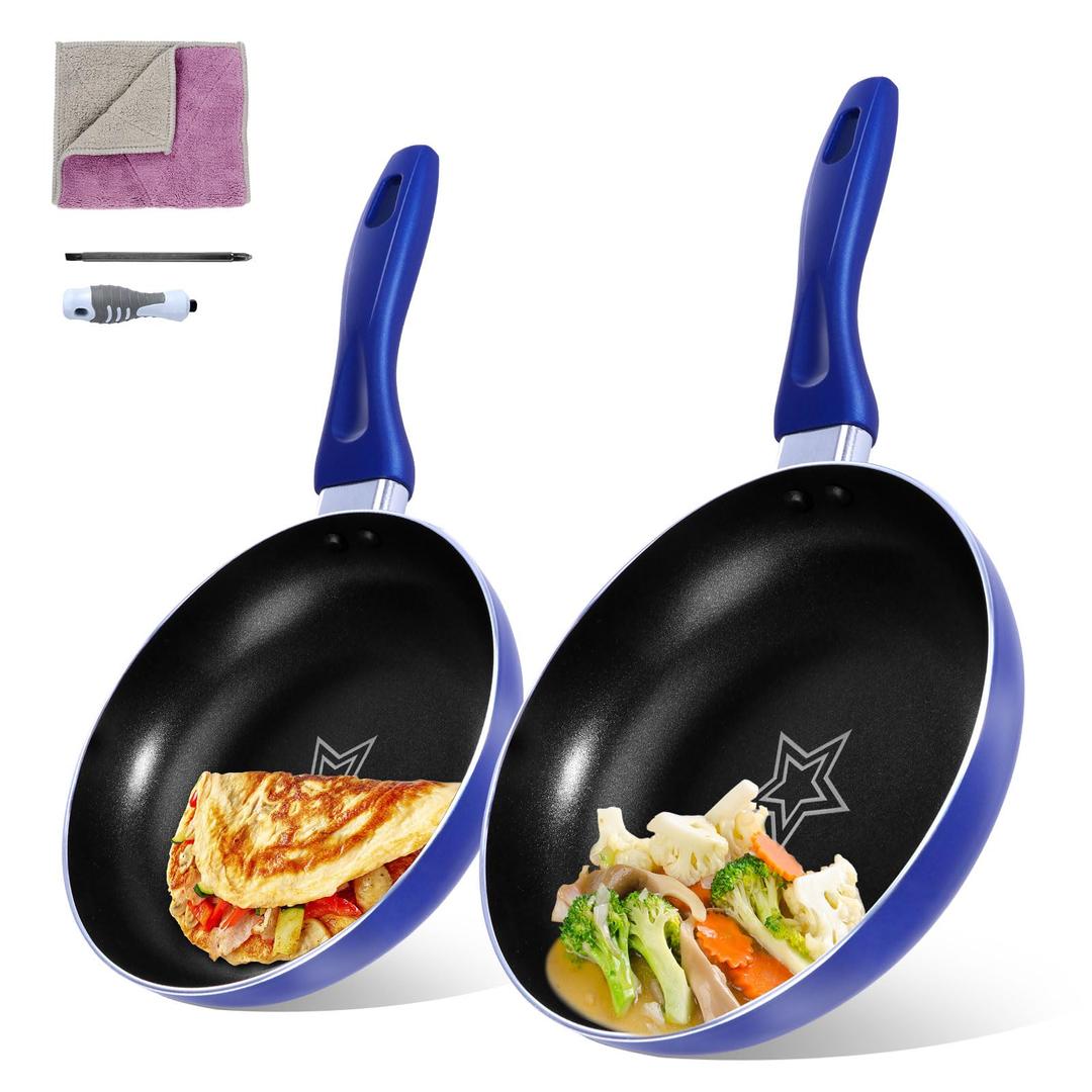 Masthome Non Stick Frying Pan Set for Induction Hob,26cm & 20cm Chemical-Free Cooking Pan with Stay-Cool Handle and Cleaning Cloths-Send Removable Screwdriver