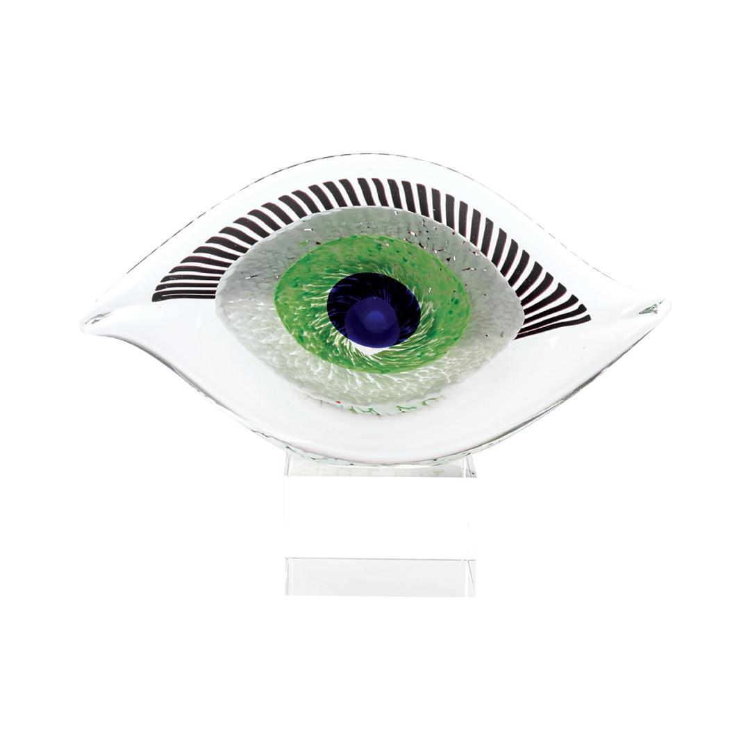 BadashVisionary Good Luck Eye Murano-Style Glass Sculpture - Handcrafted 10" L x 7.5" H