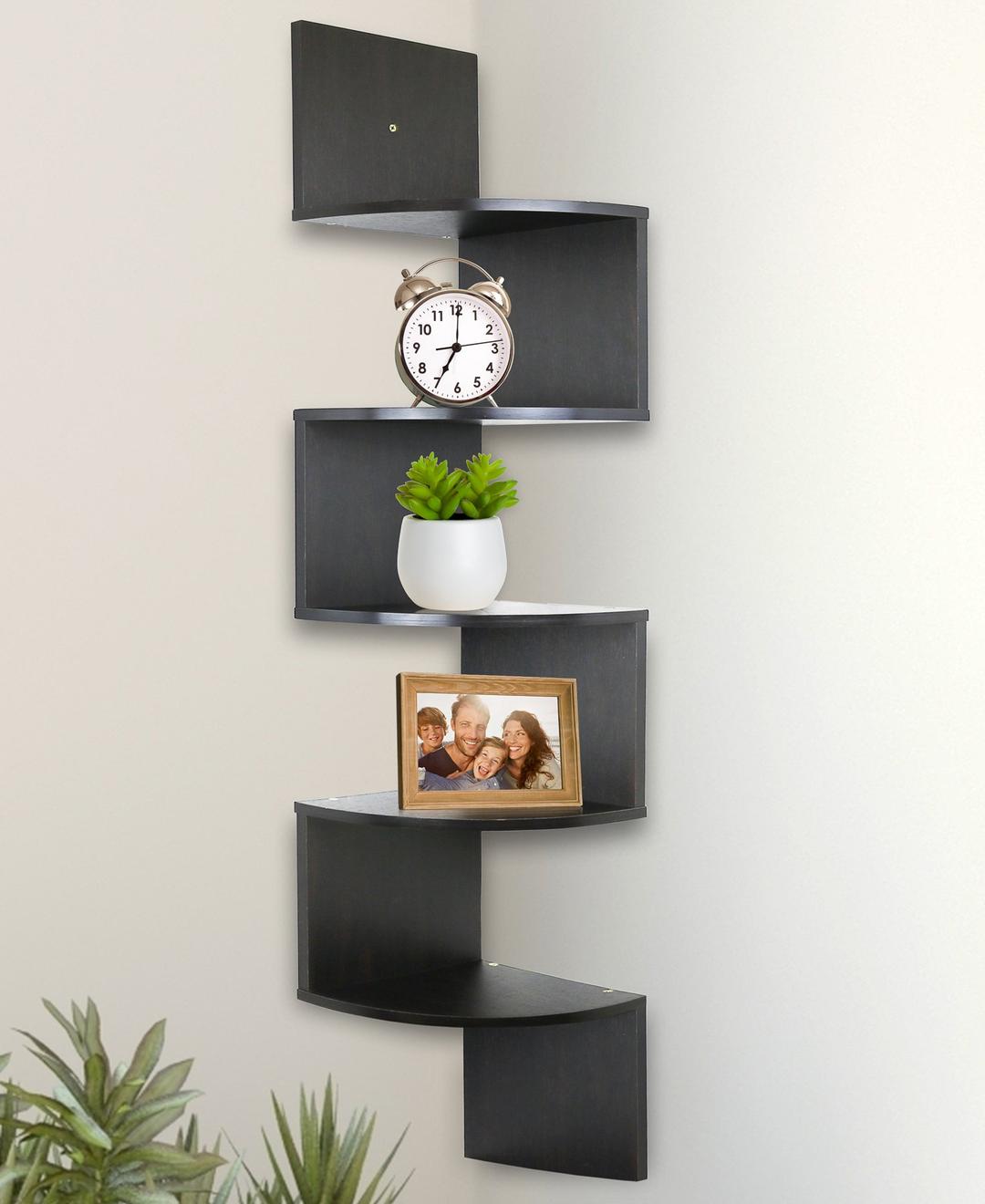 Greenco Corner Shelf 5 Tier Shelves For Wall Storage, Easy-To-Assemble Floating Wall Mount Shelves For Bedrooms And Living Rooms, Espresso Finish