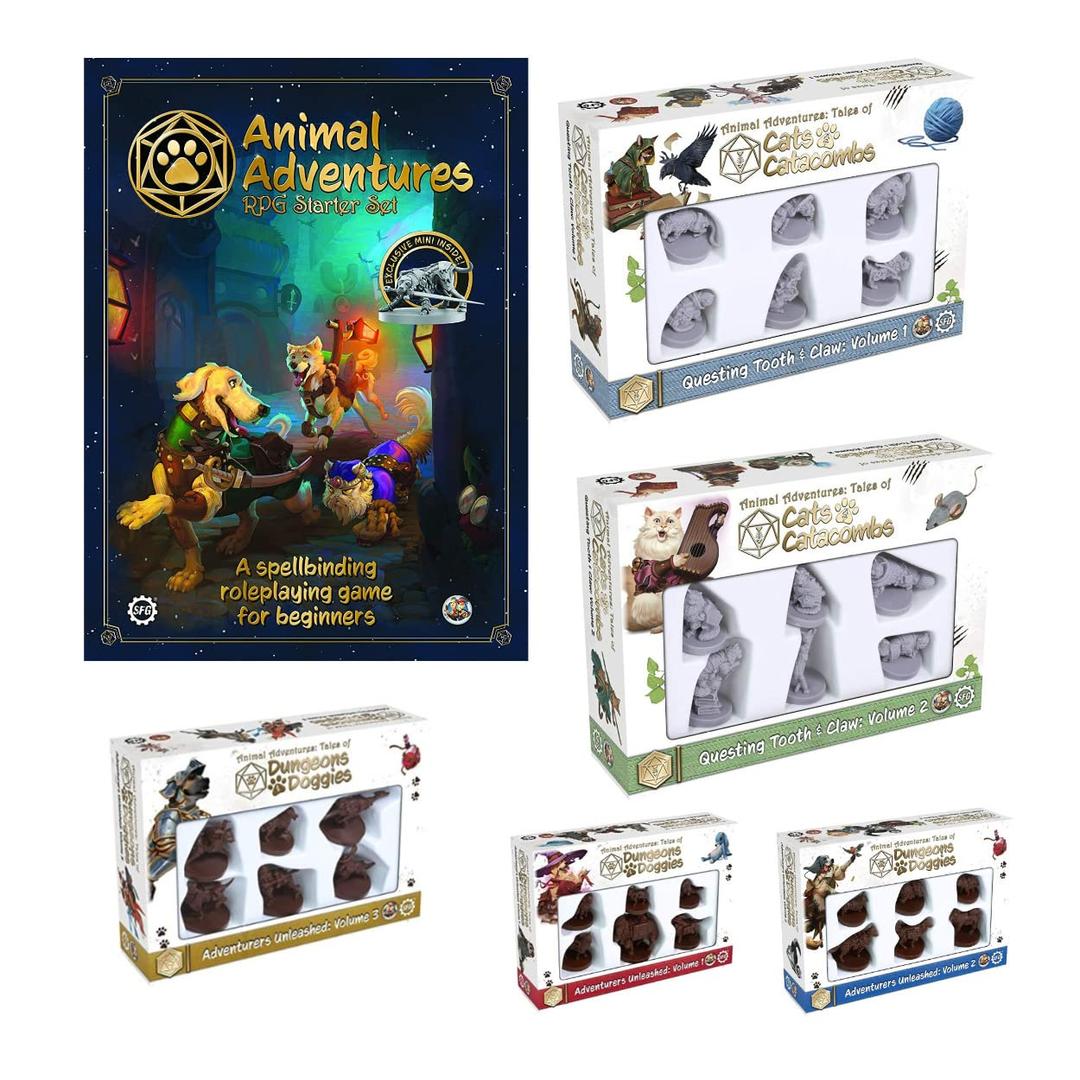 Animal Adventures Bundle Starter Set Plus Dog Miniatures Volume 1-3 and Cat Miniatures Volume 1-2 (6 Items)