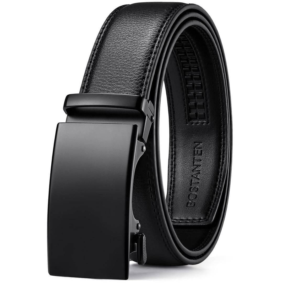 BOSTANTENMens Belt Leather Ratchet Belt For Men Dress and Casual with Adjustable Buckle, Trim to Fit