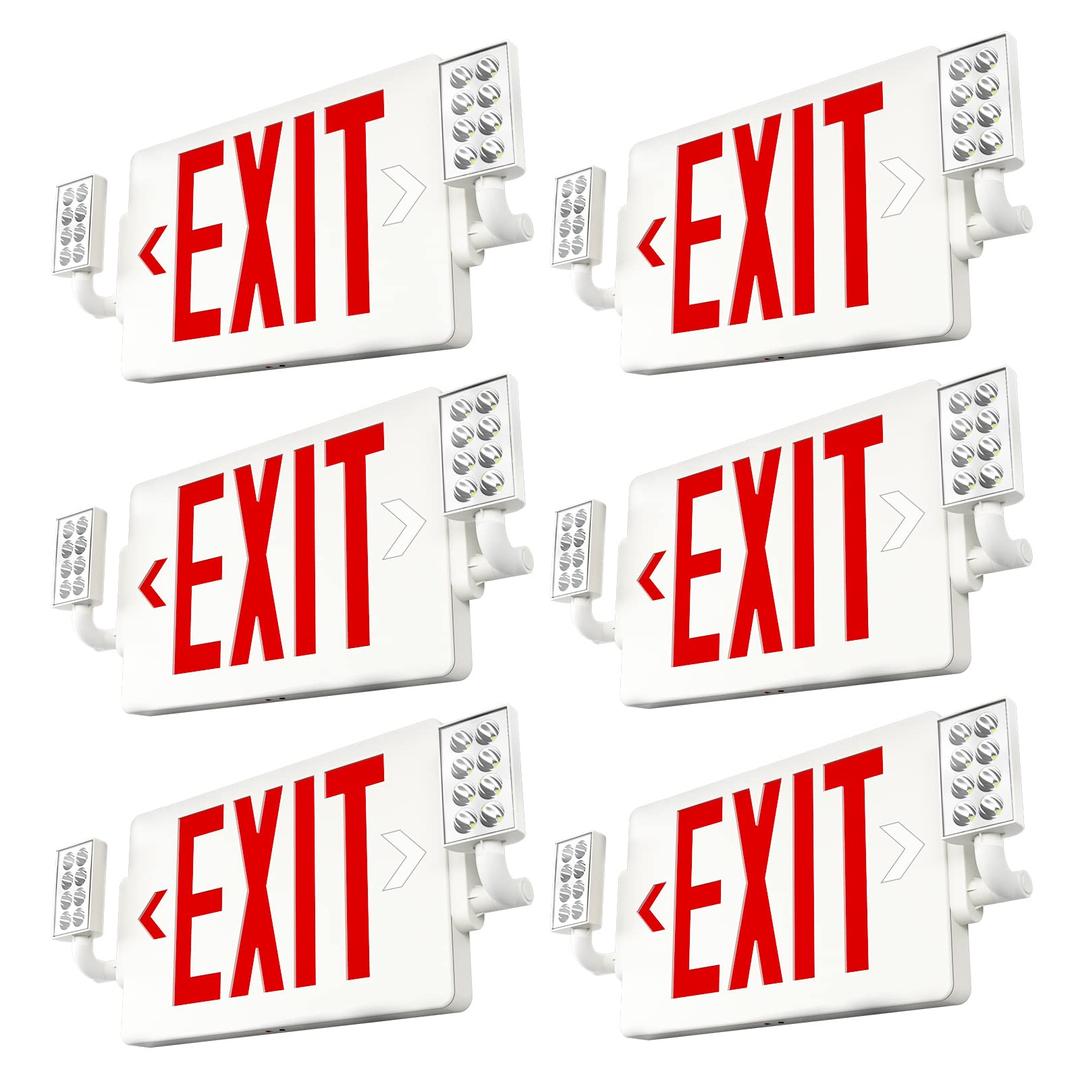 FREELICHT 6 Pack LED Double-Sided Exit Sign with Emergency Lights,Adjustable LED Emergency Exit Lights with Battery Backup，Exit Sign for Business，Hard Wired，UL Certified，AC 120/277V，