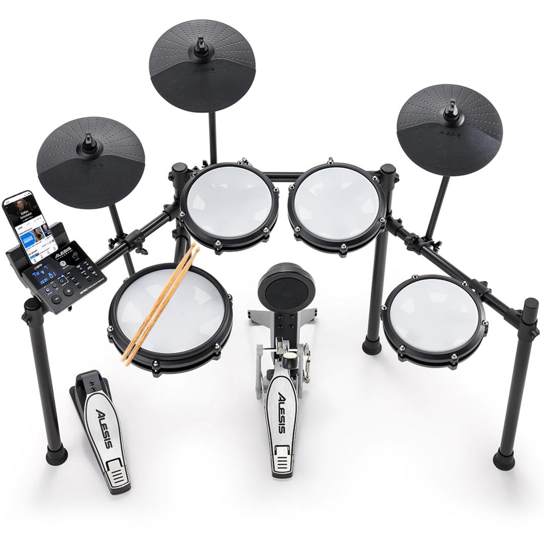 Alesis Nitro Max Kit Electric Drum Set with Quiet Mesh Pads, 10" Dual Zone Snare, Bluetooth, 440+ Authentic Sounds, Drumeo, USB MIDI, Kick Pedal