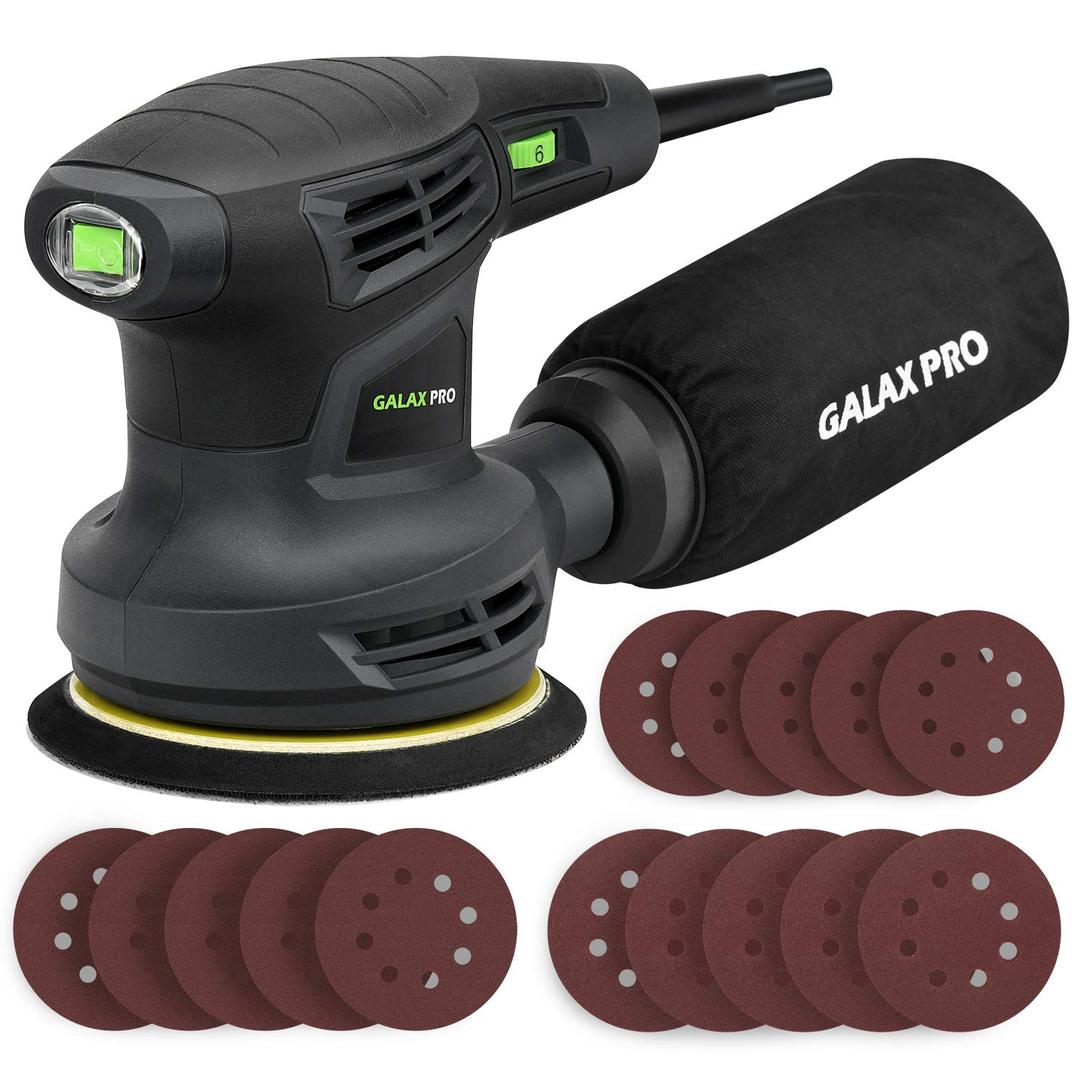 GALAX PRO280W 13000OPM Max 6 Variable Speeds Orbital Sander with 15Pcs Sanding Discs, 5” electric Sander with Dust Collector for Sanding and Polishing