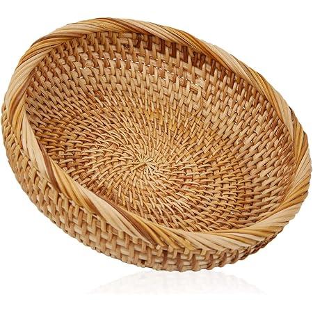 Natural Rattan Round Fruit Basket Bowls, Hand Woven Decor Serving Baskets, Wicker Storage for Dinning Room (Round-Small)