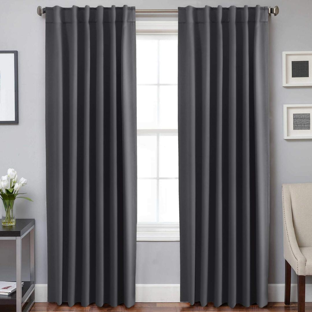 H.VERSAILTEX Blackout Curtains Thermal Insulated Window Treatment Panels Room Darkening Blackout Drapes for Living Room Back Tab/Rod Pocket Bedroom Draperies, 52 x 84 Inch, Charcoal Gray, 2 Panels