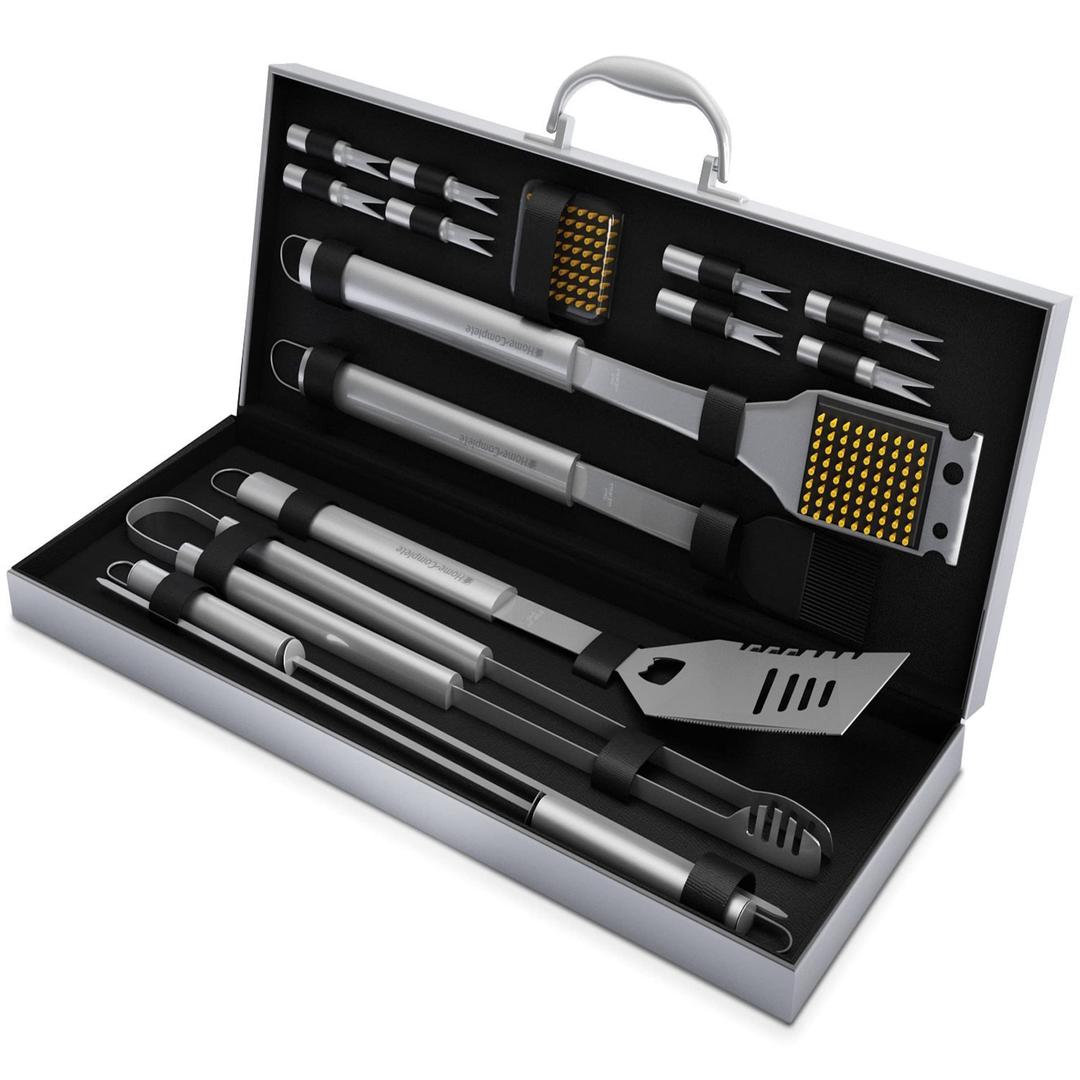 16-Piece BBQ Grill Accessories Set - Barbecue Tool Kit with Aluminum Case for Home Grilling - Great Gift for Birthday or Fatherâ€™s Day by Home-Complete