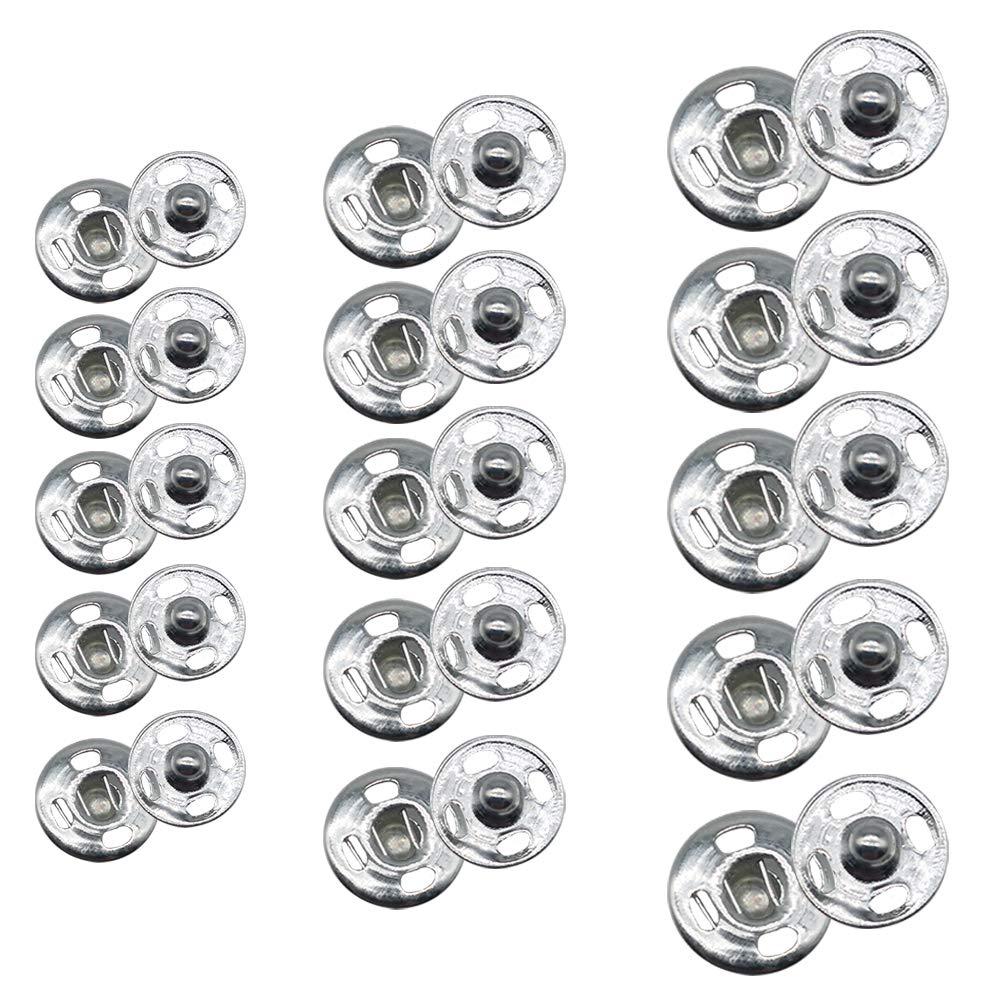 120 Sets 3 Sizes Sew Snap Buttons Metal Snap Fastener Buttons Press Button for Sewing Clothing Silvery (8mm 10mm 13mm)