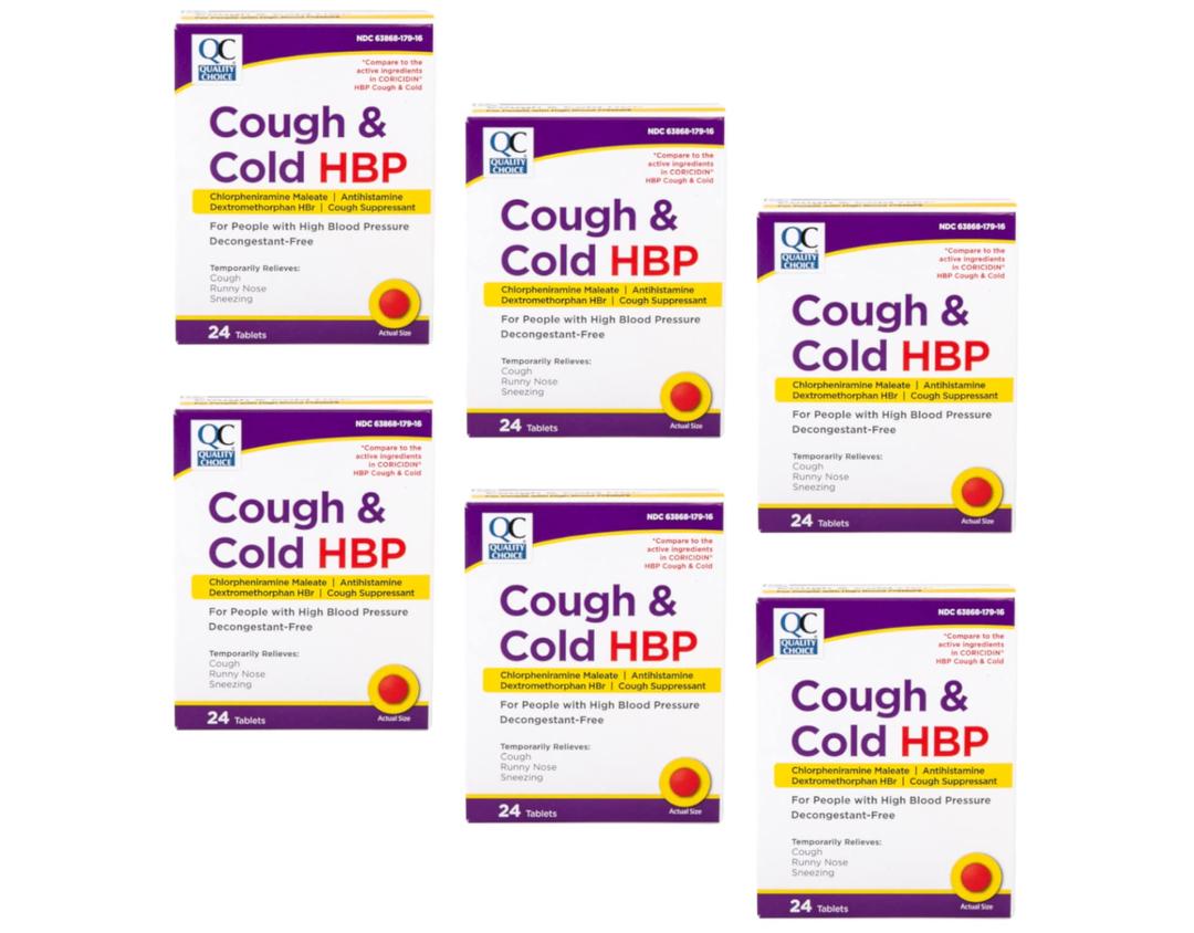 Quality Choice Cough & Cold HBP, High Blood Pressure Cough and Cold Relief Tablets, 24 ct - Pack of 6