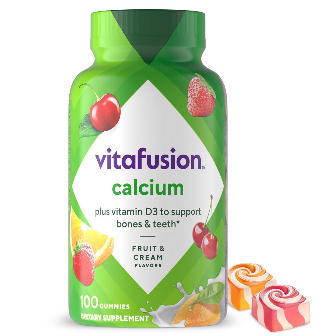 VitafusionChewable Calcium Gummy Vitamins for Bone and Teeth Support, Fruit and Cream Flavored, America’s Number 1 Gummy Vitamin Brand, 50 Day Supply, 100 Count